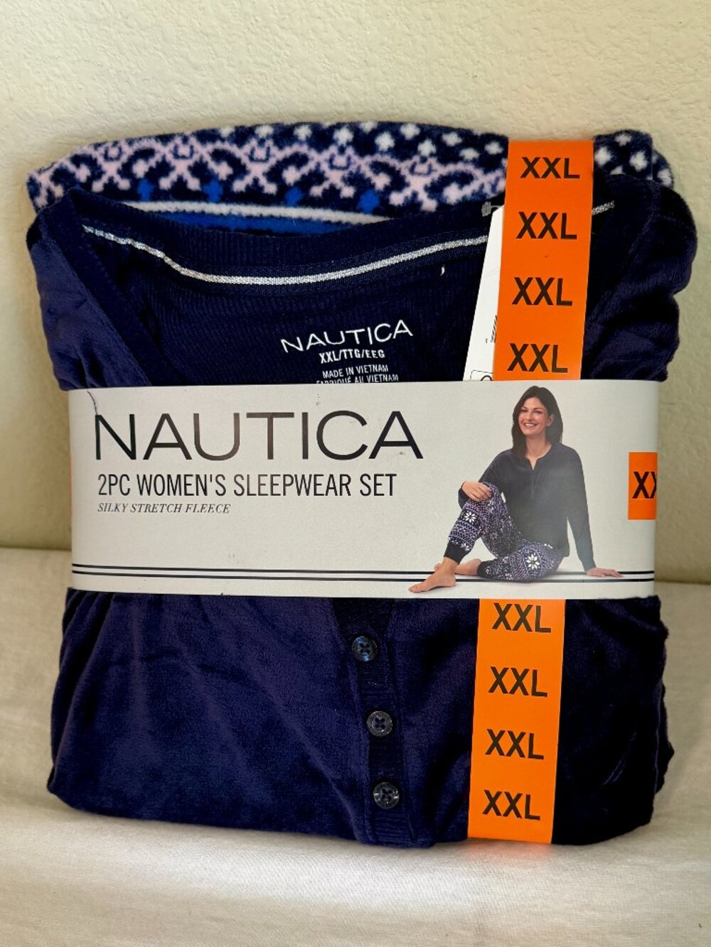 Nautica Women's 2 Piece Sleepwear Set Size XXL Blue Silky Stretch Fleece Cozy